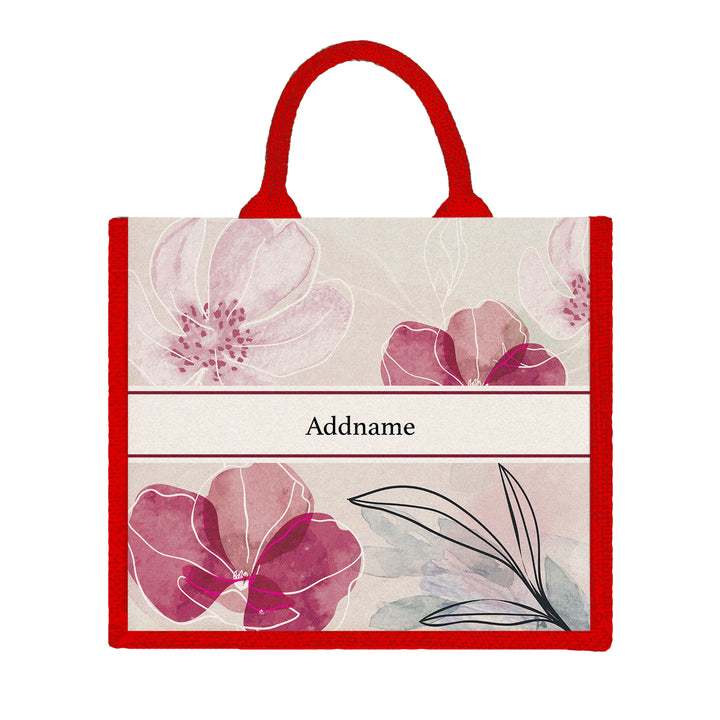 Teezbee.com - Floral Flourish Flora Series Jute Tote Bag (Large | Red | Classic)