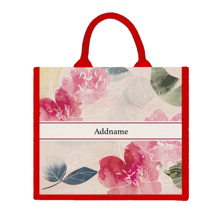 Teezbee.com - Floral Hues Flora Series Jute Tote Bag (Large | Red | Classic)