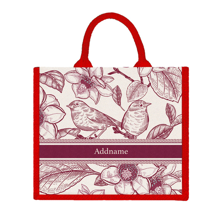 Teezbee.com - Vintage Birds Artline Series Jute Tote Bag (Large | Red | Classic)