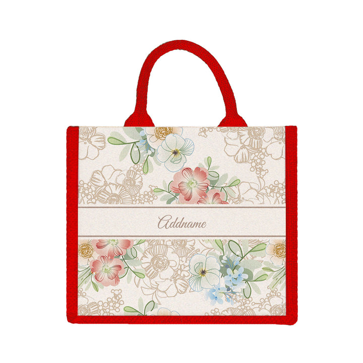 Teezbee.com - Abstract Fleur Flora Series Jute Tote Bag (Medium | Red | Signature)