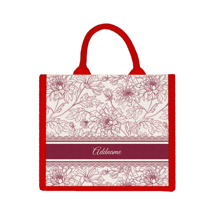 Teezbee.com - Chrysanths Artline Series Jute Tote Bag (Medium | Red | Signature)