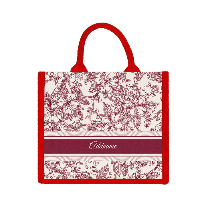 Teezbee.com - Floral Artline Series Jute Tote Bag (Medium | Red | Signature)