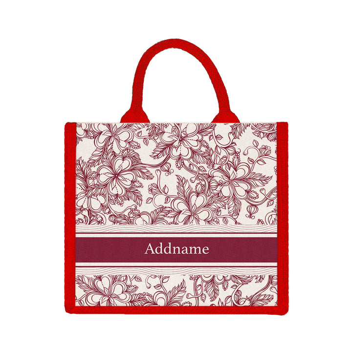 Teezbee.com - Floral Artline Series Jute Tote Bag (Medium | Red | Classic)