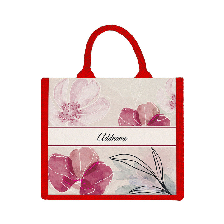 Teezbee.com - Floral Flourish Flora Series Jute Tote Bag (Medium | Red | Signature)