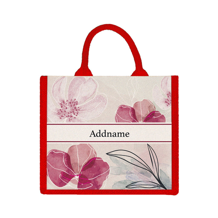 Teezbee.com - Floral Flourish Flora Series Jute Tote Bag (Medium | Red | Classic)
