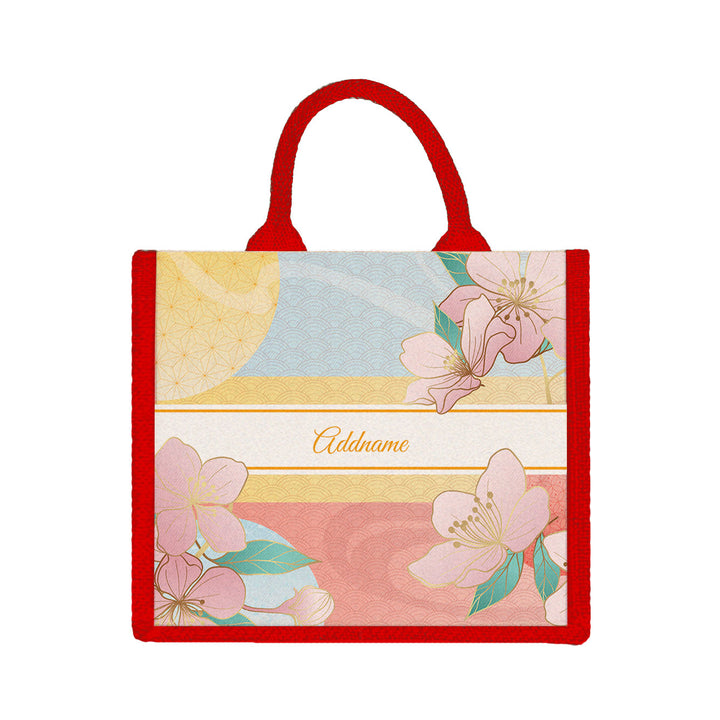 Teezbee.com - Zen Blossom Oriental Series Jute Tote Bag (Medium | Red | Signature)