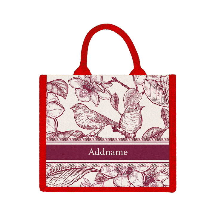 Teezbee.com - Vintage Birds Artline Series Jute Tote Bag (Medium | Red | Classic)
