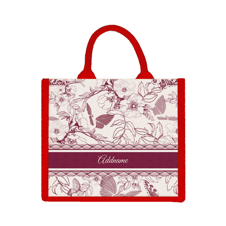Teezbee.com - Wild Rose Artline Series Jute Tote Bag (Medium | Red | Signature)