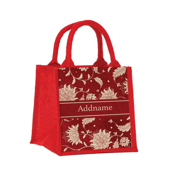 Teezbee.com - Chinese Porcelain Red Jute Tote Bag (Red | Small)
