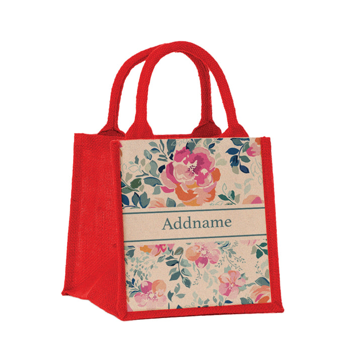 Teezbee.com - Flora Collage Jute Tote Bag (Red | Small)