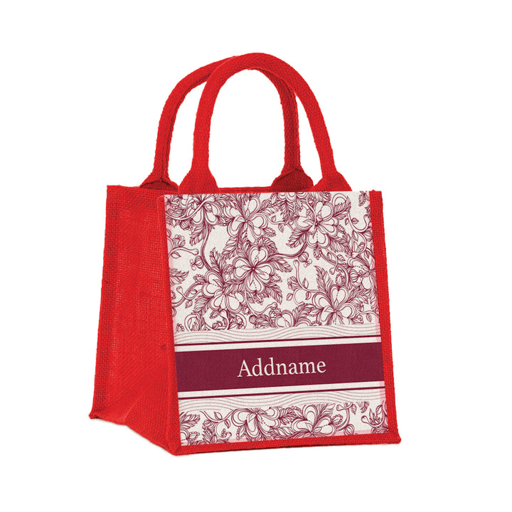 Teezbee.com - Floral Artline Series Jute Tote Bag (Small | Red | Classic)