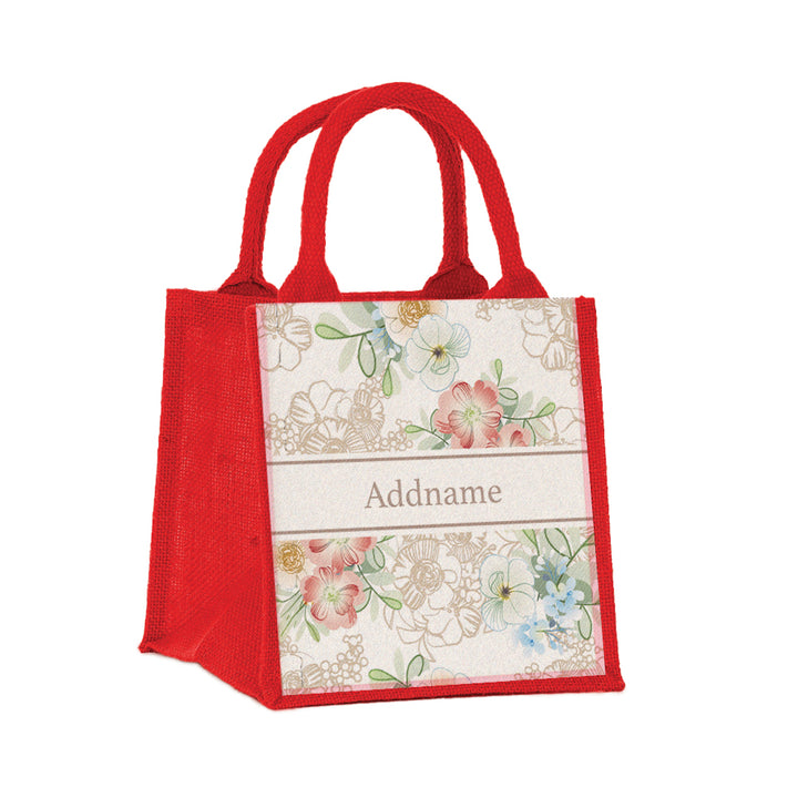 Teezbee.com - Abstract Fleur Flora Series Jute Tote Bag (Small | Red | Classic)