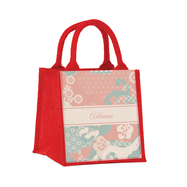 Teezbee.com - Rosy Cherry Blossom Oriental Series Jute Tote Bag (Small | Red | Signature)