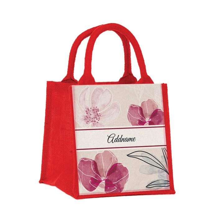 Teezbee.com - Floral Flourish Flora Series Jute Tote Bag (Small | Red | Signature)