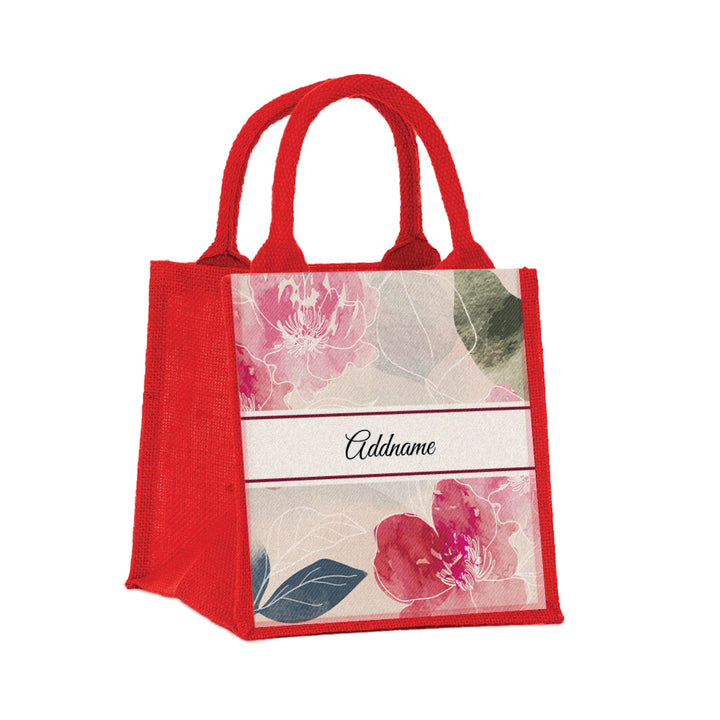 Teezbee.com - Floral Hues Flora Series Jute Tote Bag (Small | Red | Signature)