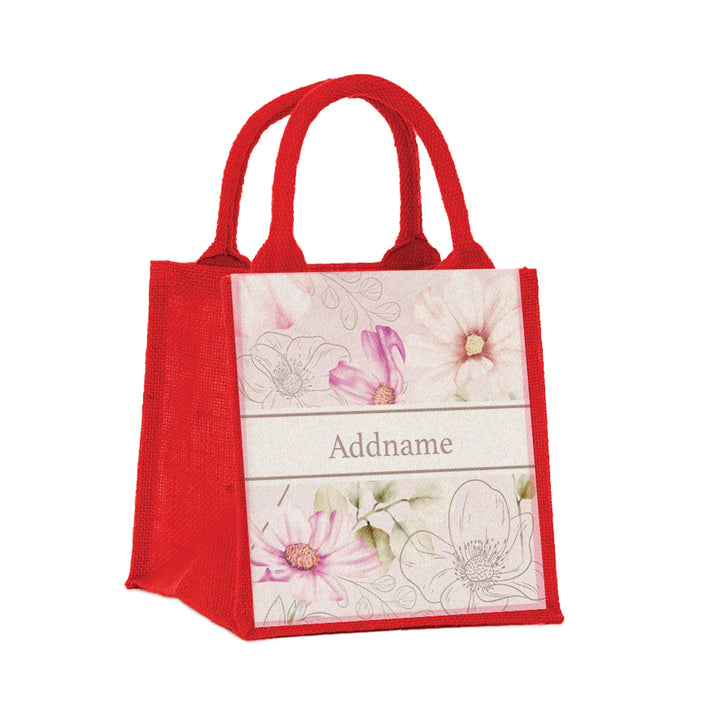 Teezbee.com - Floral Verse Flora Series Jute Tote Bag (Small | Red | Classic)