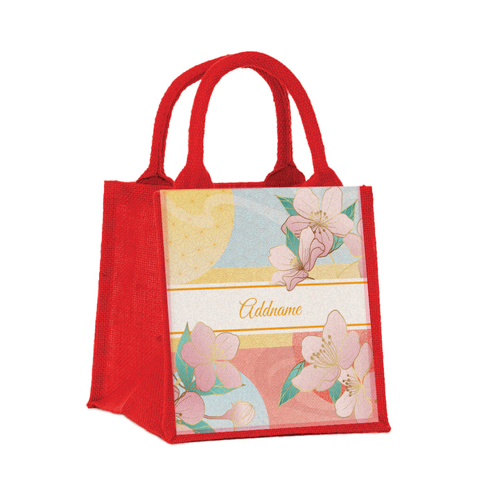 Teezbee.com - Zen Blossom Oriental Series Jute Tote Bag (Small | Red | Signature)
