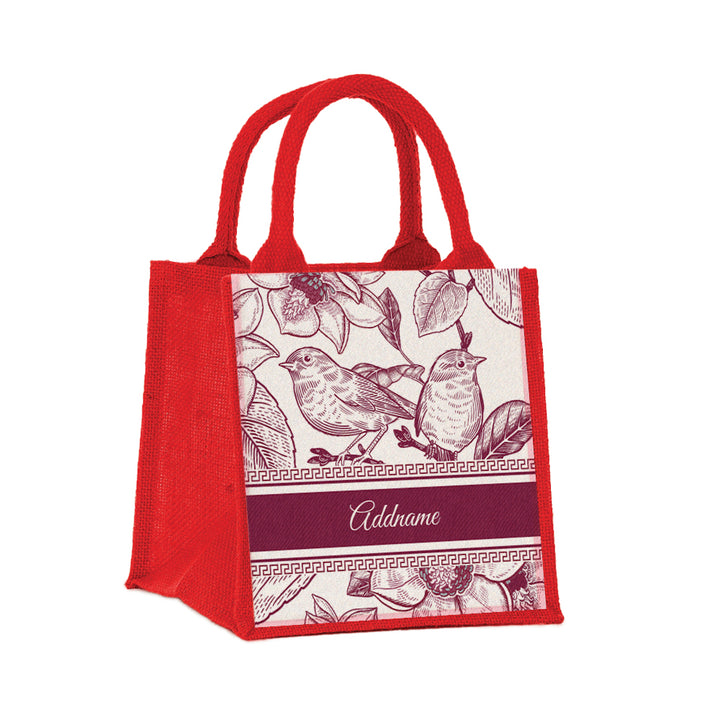 Teezbee.com - Vintage Birds Artline Series Jute Tote Bag (Small | Red | Signature)
