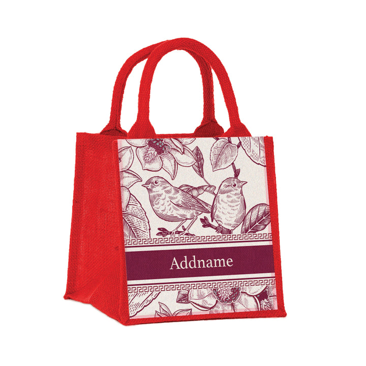 Teezbee.com - Vintage Birds Artline Series Jute Tote Bag (Small | Red | Classic)