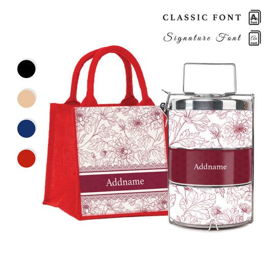 Chrysanths Artline Series 3-Tier Premium Small 11.5cm Tiffin Carrier & Jute Bag