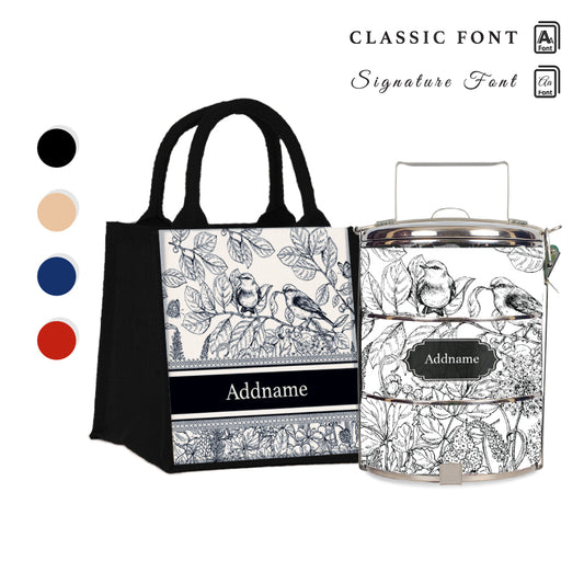 Song Birds Artline Series 3-Tier Standard Small 12cm Tiffin Carrier & Jute Bag