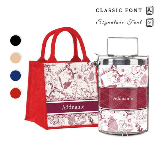 Wild Rose Artline Series 3-Tier Premium Small 11.5cm Tiffin Carrier & Jute Bag