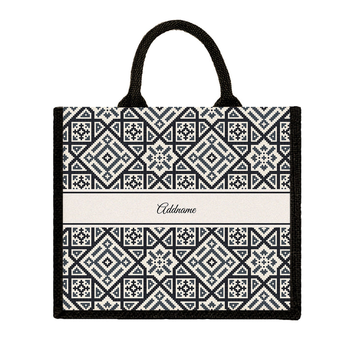 Teezbee.com - Aztec Moroccan & Mosaic Series Jute Tote Bag (Large | Black | Signature)