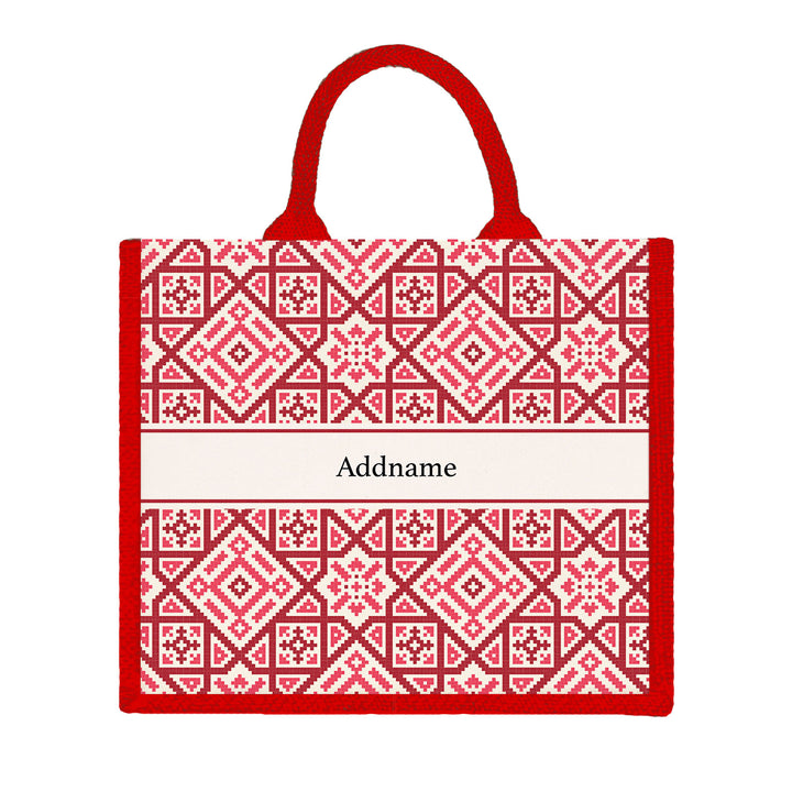Teezbee.com - Aztec Moroccan & Mosaic Series Jute Tote Bag (Large | Red | Classic)