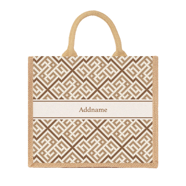 Teezbee.com - Linear Cubic Moroccan & Mosaic Series Jute Tote Bag (Large | Natural | Classic)