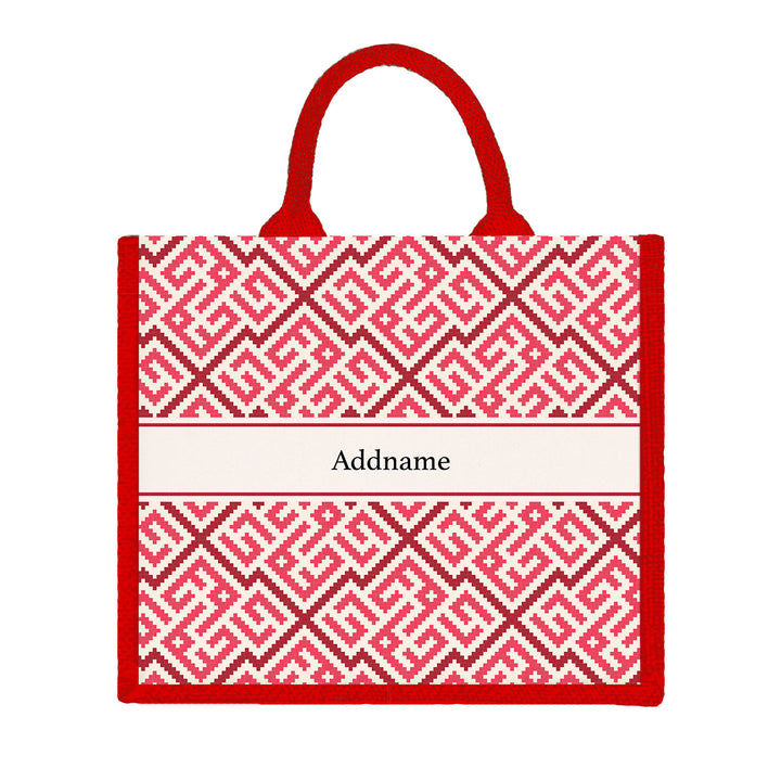 Teezbee.com - Linear Cubic Moroccan & Mosaic Series Jute Tote Bag (Large | Red | Classic)