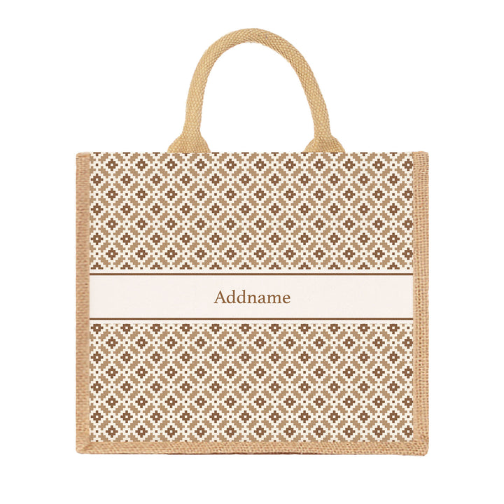 Teezbee.com - Zellige Moroccan & Mosaic Series Jute Tote Bag (Large | Natural | Classic)