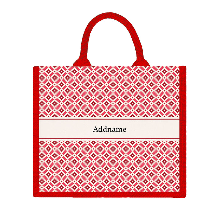 Teezbee.com - Zellige Moroccan & Mosaic Series Jute Tote Bag (Large | Red | Classic)