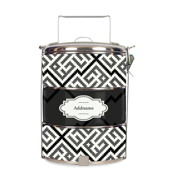 Teezbee.com - Linear Cubic Moroccan & Mosaic Series 3-Tier Standard Small 12cm Tiffin Carrier (Black | Classic)