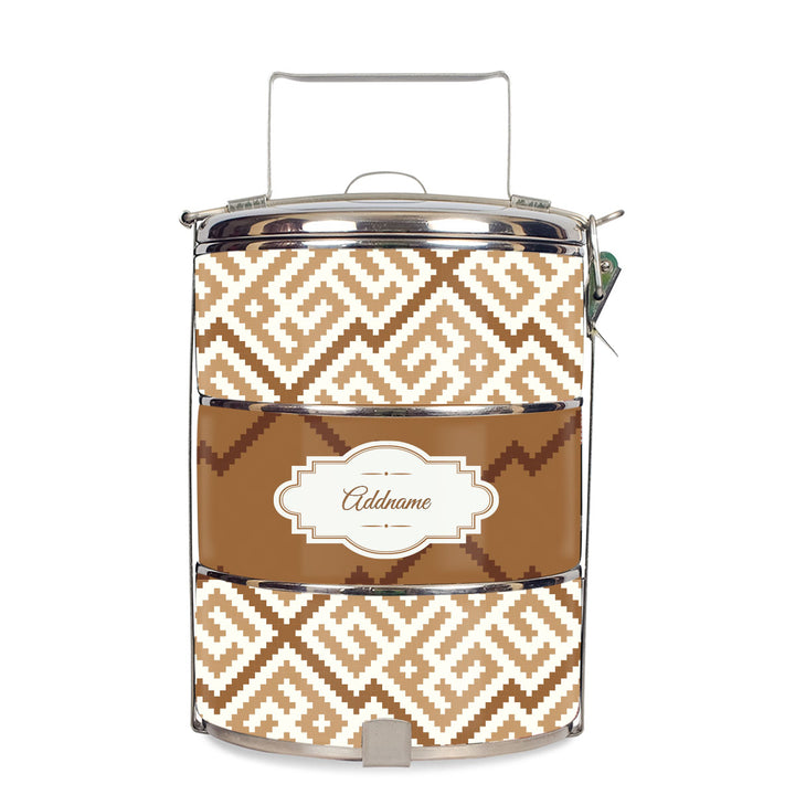 Teezbee.com - Linear Cubic Moroccan & Mosaic Series 3-Tier Standard Small 12cm Tiffin Carrier (Natural | Signature)