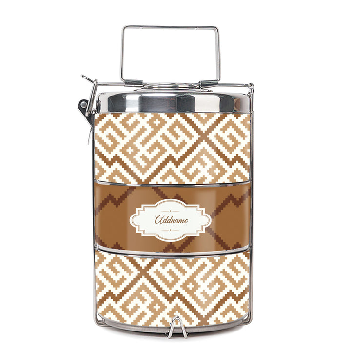 Teezbee.com - Linear Cubic Moroccan & Mosaic Series 3-Tier Premium Small 11.5cm Tiffin Carrier (Natural | Classic)