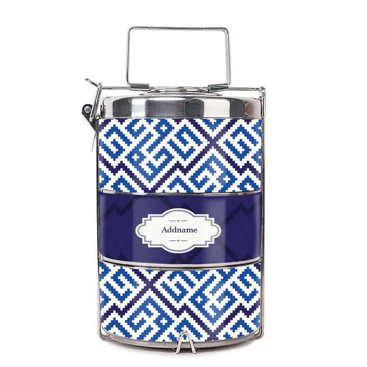 Teezbee.com - Linear Cubic Moroccan & Mosaic Series 3-Tier Premium Small 11.5cm Tiffin Carrier (Navy | Classic)