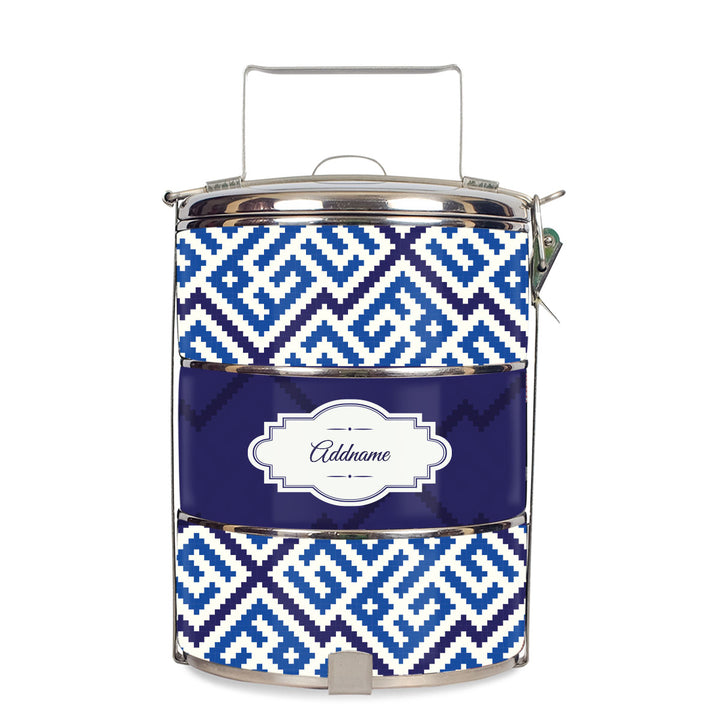 Teezbee.com - Linear Cubic Moroccan & Mosaic Series 3-Tier Standard Small 12cm Tiffin Carrier (Navy | Signature)