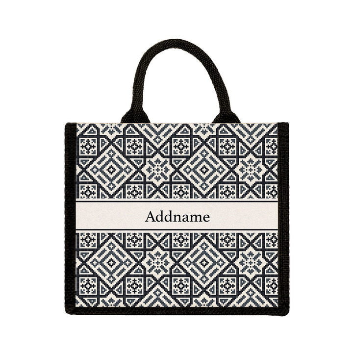 Teezbee.com - Aztec Moroccan & Mosaic Series Jute Tote Bag (Medium | Black | Classic)