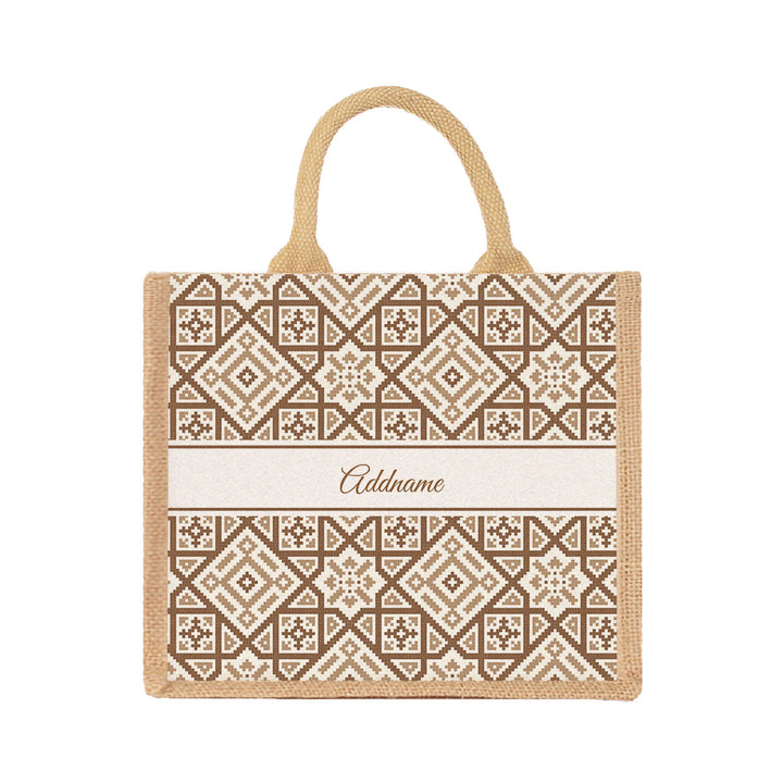 Teezbee.com - Aztec Moroccan & Mosaic Series Jute Tote Bag (Medium | Natural | Signature)