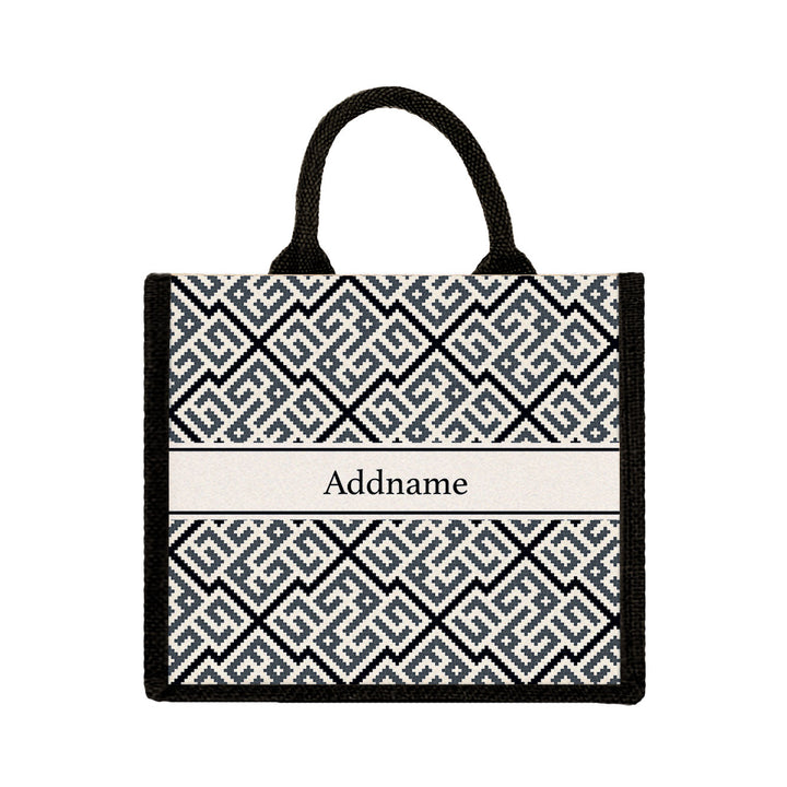 Teezbee.com - Linear Cubic Moroccan & Mosaic Series Jute Tote Bag (Medium | Black | Classic)