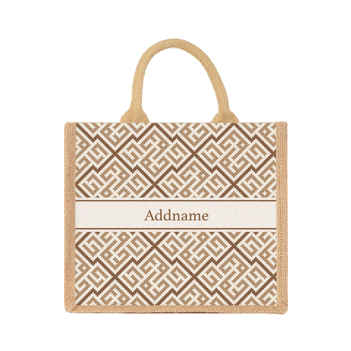 Teezbee.com - Linear Cubic Moroccan & Mosaic Series Jute Tote Bag (Medium | Natural | Classic)