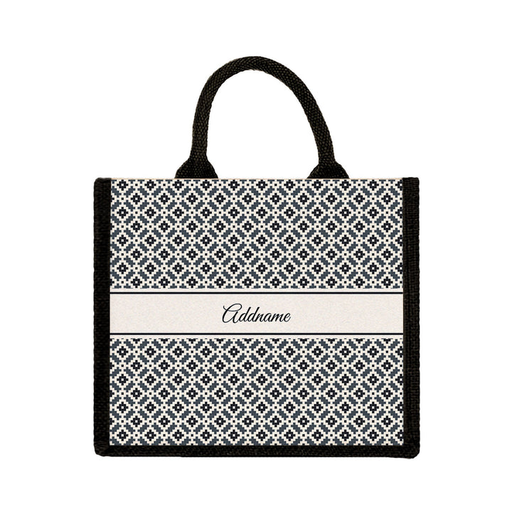 Teezbee.com - Zellige Moroccan & Mosaic Series Jute Tote Bag (Medium | Black | Signature)