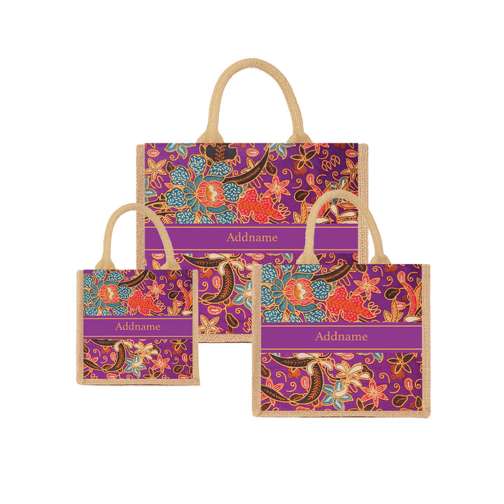 Teezbee.com - Sarong Purple Batik Jute Tote Bag (Natural)