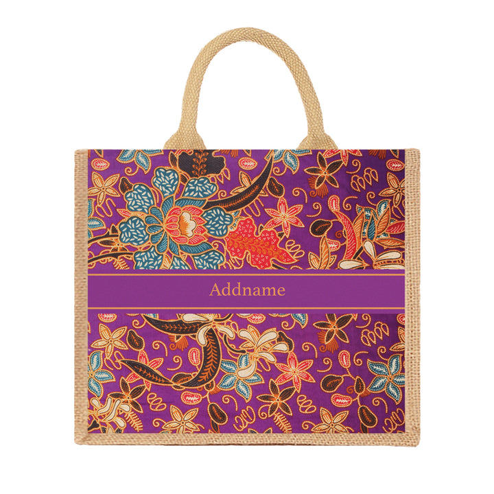 Teezbee.com - Sarong Purple Batik Jute Tote Bag (Natural | Large)