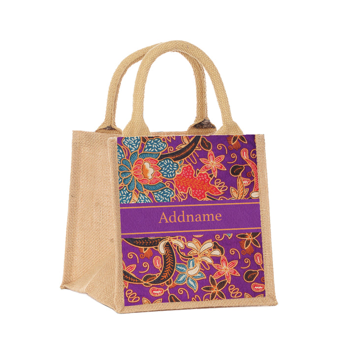 Teezbee.com - Sarong Purple Batik Jute Tote Bag (Natural | Small)