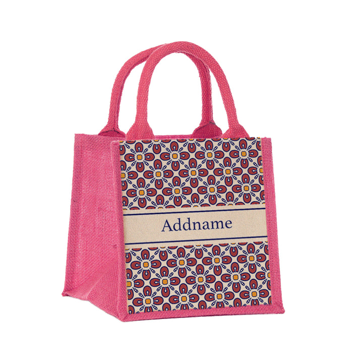 Teezbee.com - Moroccan Aegean Red Jute Tote Bag (Pink | Small)