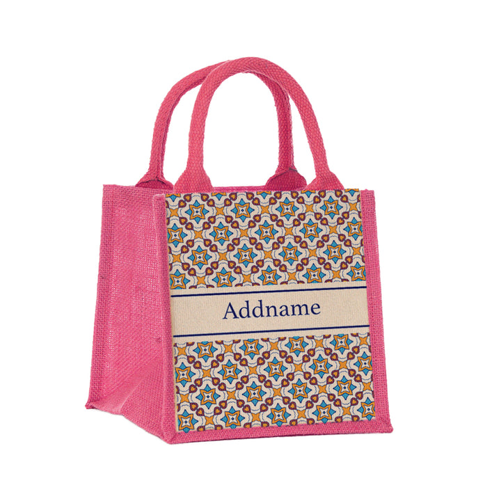 Teezbee.com - Moroccan Damask Orange Jute Tote Bag (Pink | Small)