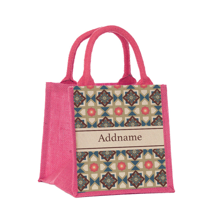 Teezbee.com - Mosaic Floret Oriental Jute Tote Bag (Pink | Small)