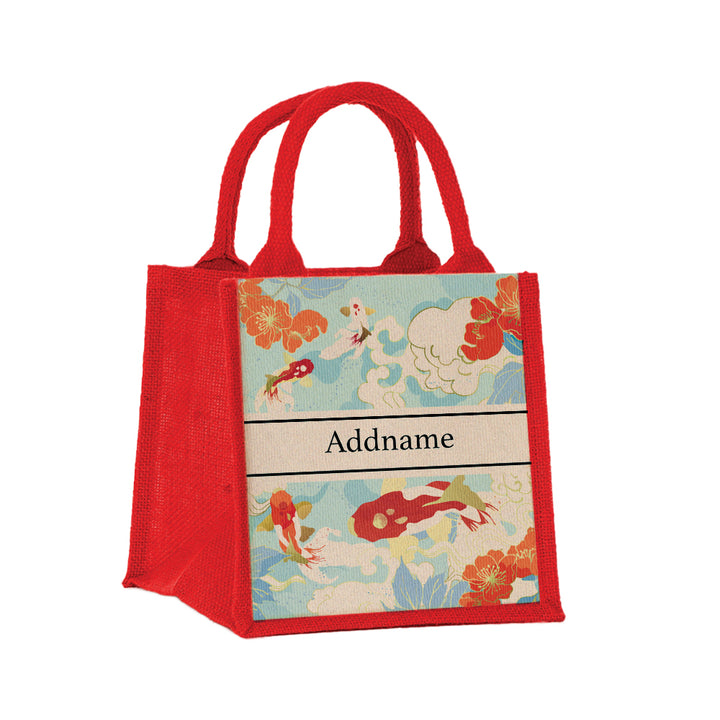 Teezbee.com - Koi of Wealth Jute Tote Bag (Red | Small)