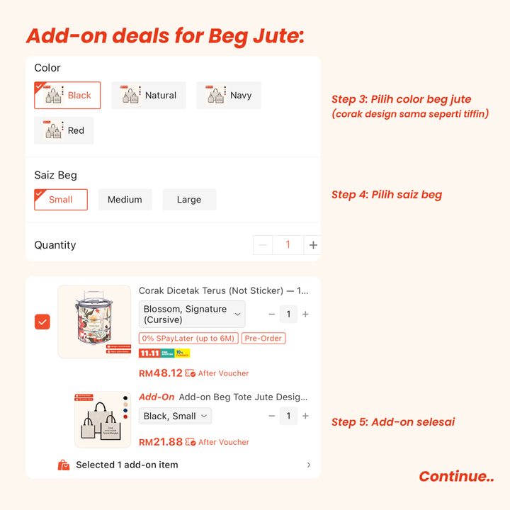 Corak Dicetak Terus (Not Sticker) — 14cm 3-Tier Plaid 01 Tiffin Carrier + FREE Custom Nama